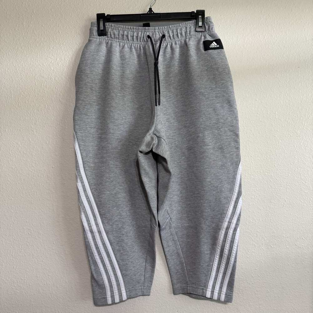 Adidas Multisport Pants Three Stripe Medium Heather Gray Small Barrel Balloon